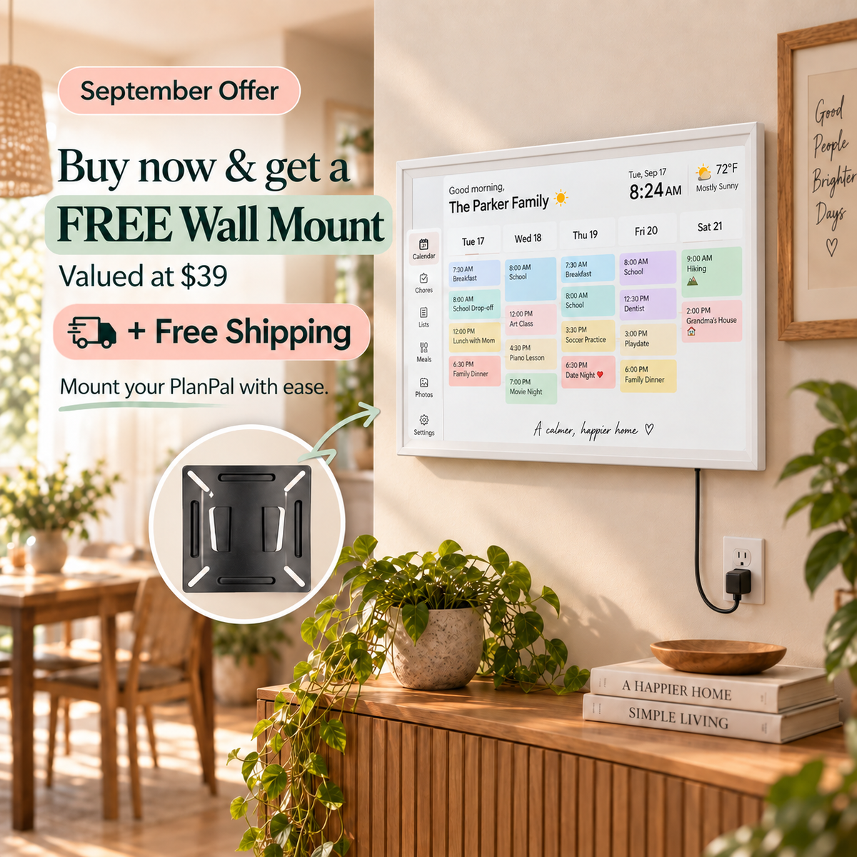 September offer - buy now and get a free wall mount kit valued at $39, plus free shipping